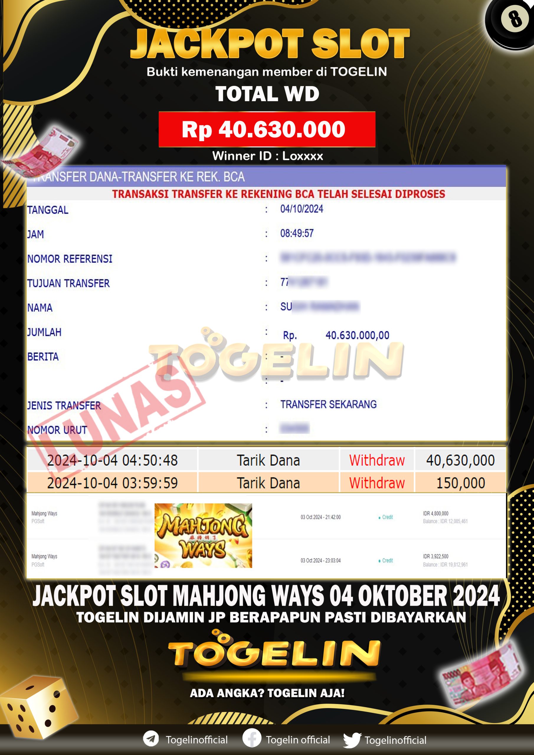 BUKTI JP TOGELIN 04 OKTOBER 2024