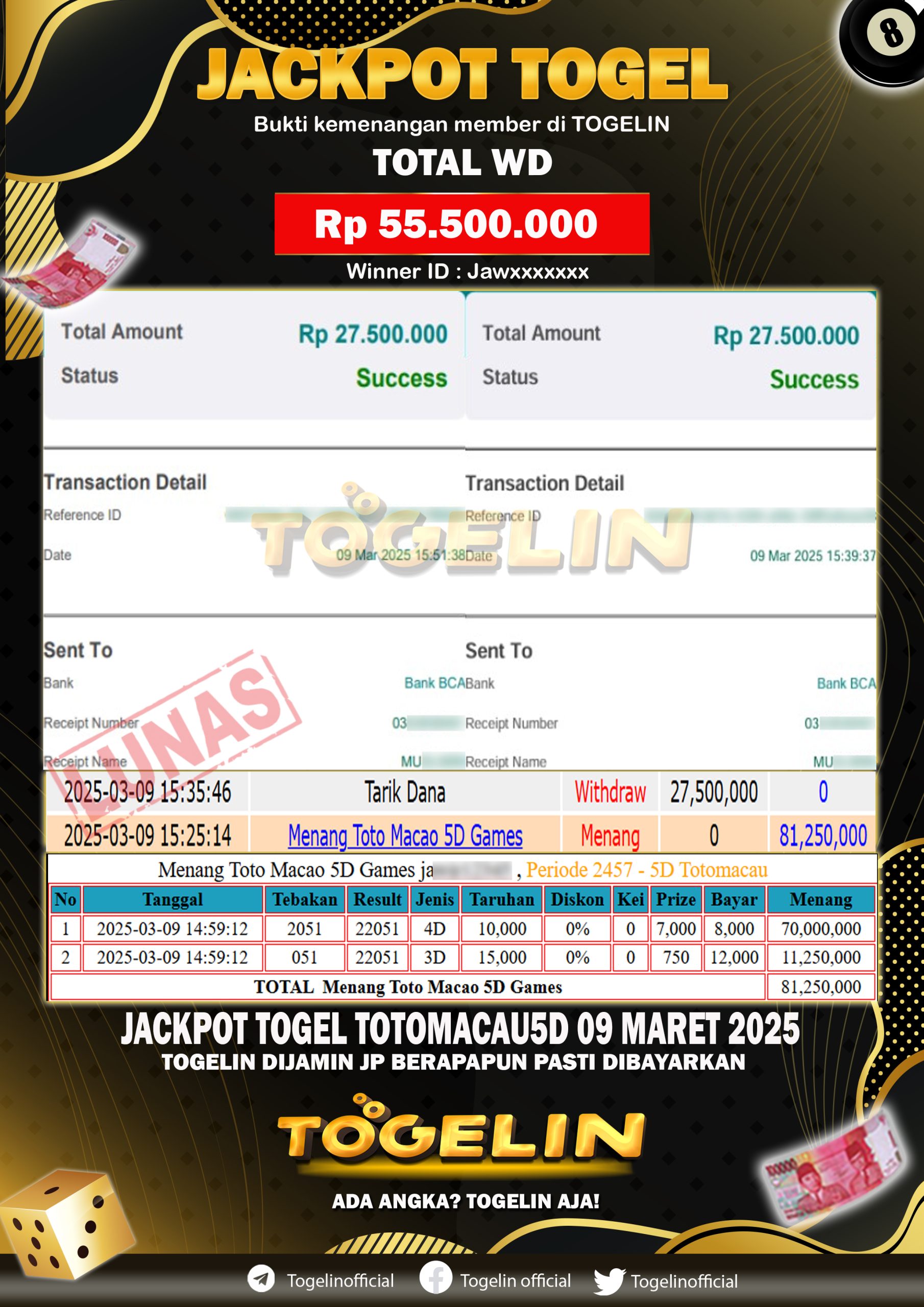 BUKTI JP TOGELIN 09 MARET 2025