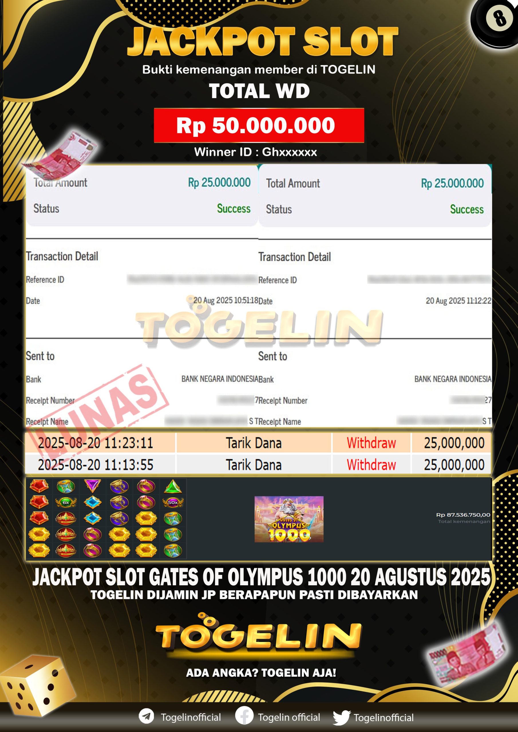BUKTI JP TOGELIN 20 AGUSTUS 2025