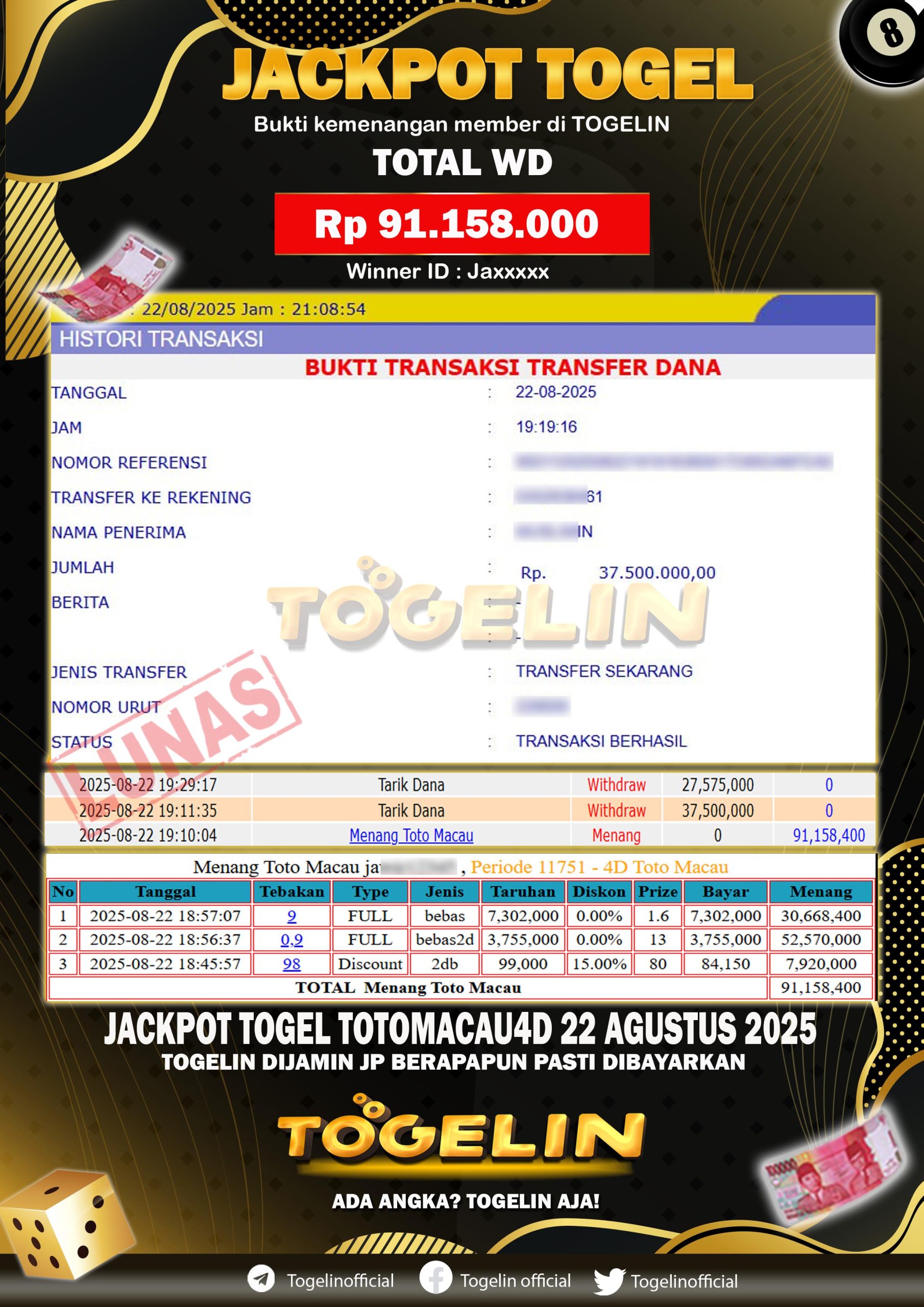 BUKTI JP TOGELIN 22 AGUSTUS 2025