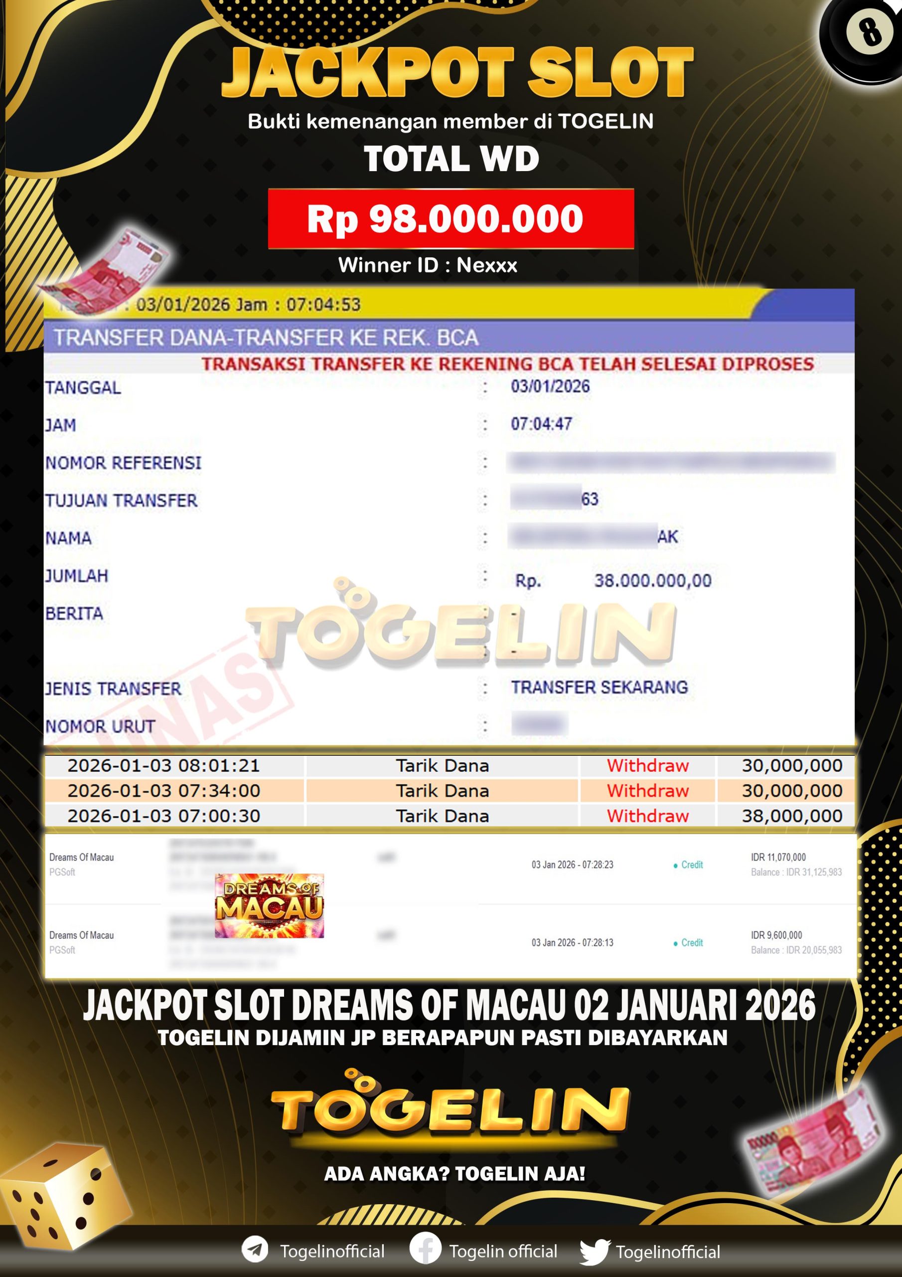 BUKTI JP TOGELIN 03 JANUARI 2026